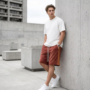 Custom Heavyweight Vintage Wash Distressed Shorts Men Custom Logo Streetwear Side Stripe Ripped Sweat Shorts Oversized Gym Short - Product Image 2