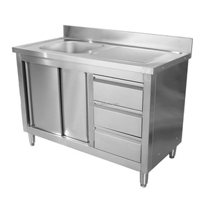 <b>Stainless</b> <b>Steel</b> 201 304 Commercial Work Table for Restaurant Use Backsplash Cabinet - Product Image 1