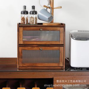 Solid Wood Double Layer Bread Box Acacia Wood Flip Top <b>Kitchen</b> Storage Rack For Pastry Dessert - Product Image 1