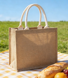 Sac fourre-tout en jute naturelle recyclée - Logo personnalisé, écologique, pliable, réutilisable, pour la plage et les courses - Product Image 1