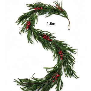 Youth Christmas Garland Green Plastic Artificial Vine With Red Berries And <b>Pinecones</b> For Holiday Decoration - Product Image 3