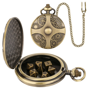 Ensemble de dés D&D DnD en micro-métal bronze gris antique, boîtier de montre de <span class=keywords><strong>poche</strong></span> <span class=keywords><strong>vintage</strong></span> Octopus Cthulhu avec chaîne, cadeau pour homme - Product Image 6