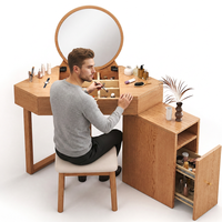 Table de toilette d'angle moderne en bois de frêne, style nordique, en bois massif, avec miroir et tabouret pour petite chambre