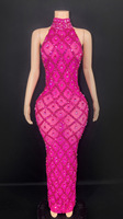 Robe de soirée longue à col en strass, coupe sirène oversize pour femme