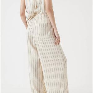 Conjunto de Dos Piezas de Lino para Mujer, Estilo Casual, Primavera-Verano, Pantalones Anchos y Camisa Tipo Cárdigan con Rayas de Algodón - Product Image 3