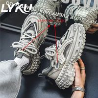 Vente directe d'usine, chaussures de sport pour hommes, surface en mesh, bout rond, respirantes, semelle épaisse, semelle de type pneu, chaussures décontractées