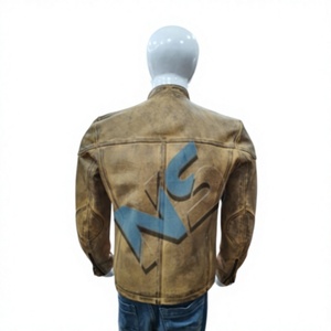 Nabtay Sports <b>Men's</b> Brown <b>Leather</b> Moto <b>Jacket</b> NS-SWY4 Windproof Stand Collar Zipper Front Slim Fit Solid Color Autumn Wear - Product Image 2