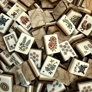 Sistema Profesional de Mahjong de 166 Piezas con Diseño de Vetas Líticas y Matriz de Resina Mármolificada con Laminación Tectónica Stratificada - Product Image 1
