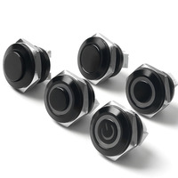 Bouton-poussoir industriel en métal à LED momentané, ultra-court, noir oxydé, 16 mm, 1NO, étanche IP65