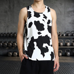 Men's Cow Print Tank Top O-Neck Sleeveless Casual <b>Knitted</b> <b>Animal</b> <b>Pattern</b> Style - Product Image 4