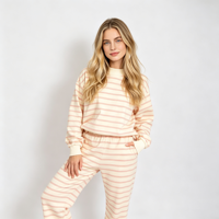 Sweat-shirt rayé à col montant pour femme en mélange de coton à manches longues, élégant, décontracté, pour l'automne, usage quotidien, vente en gros