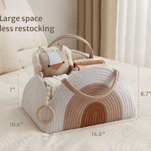 Organizador de pañales para bebés, cesta de pañales de cuerda de algodón, cesta de almacenamiento grande para niños y niñas, organizador de pañales portátil - Product Image 5
