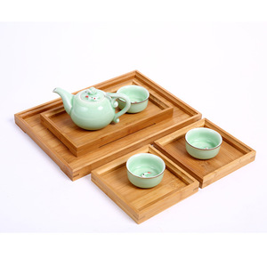 Juego de té de bambú Fan Jing con bandeja rectangular de estilo japonés para servir té y aperitivos, color madera natural - Product Image 1