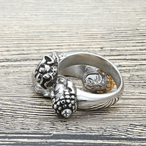 Stainless Steel Buddha Pixiu <b>Ring</b> Men's Retro Punk Style Face Design Gift Jewelry 27048 - Product Image 4