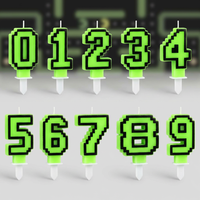Merri Wish Grüne Pixel-Zahlenkerzen 0-9, Gamer-Thema Digitaler Kuchenaufsatz für Geburtstagsfeier-Dekoration Großhandel