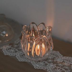 เชิงเทียนคริสตัลทรงกลวงขนาดเล็กสำหรับงานเลี้ยงอาหารค่ำเชิงเทียนสีทิวลิปแสงเทียนหลากสี - Product Image 2