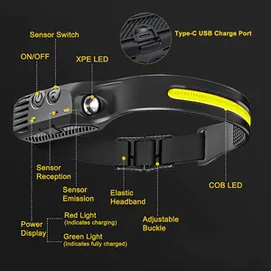 230 Wide Beam Headlamp Flashlight Illumination Sensor Waterproof Silicon COB LED Rechargeable Headlamp Bar