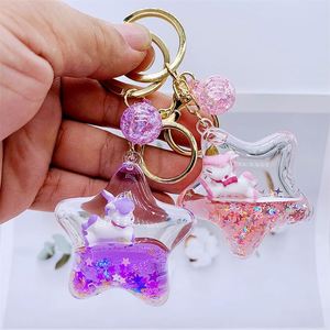 Creative Acrylic Liquid Keychain Unicorn Daisy <b>Floating</b> Keychain Charm Bag Pendant Kids Gift - Product Image 1