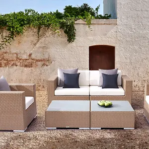 Sofa taman perabot teras, mewah Modern tahan air luar ruangan anyaman balkon bingkai aluminium PE rotan alami