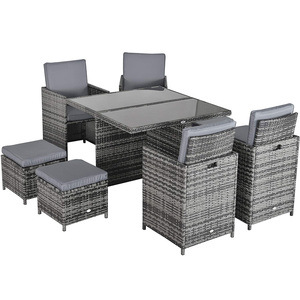 Bộ Đồ Nội Thất Sân Trong 9 Món Đồ Nội Thất Ngoài Trời Bộ Đồ Ăn Bằng Mây Với Ghế Và Bàn Kính Tiết Kiệm Không Gian - Product Image 1