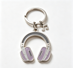 Metal Headphone Key Chain Enamel Purple Silver <b>Keyring</b> Music Note Pendant Gift Accessory - Product Image 2