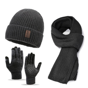 Three-Piece Winter Set Warm Polyester Heat-Transfer Printed <strong>Caps</strong> Thickened Knitted Neck Protector Padded Long <strong>Plain</strong> Style Riding - Product Image 5