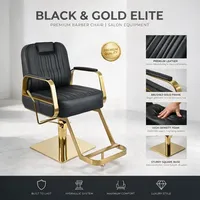 Kursi Styling Hidrolik Mewah Hitam Emas Kulit PU Kursi Barber Dapat Disesuaikan dan Direbahkan untuk Salon Potong Rambut Kecantikan Spa
