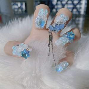 [Serie Doce Signos del Zodíaco] Uñas Postizas Hechas a Mano de <span class=keywords><strong>Libra</strong></span> - Personalizadas, Resistentes, Completamente Decoradas con Pedrería y Bolas de Pedrería 3D Florales - Product Image 4