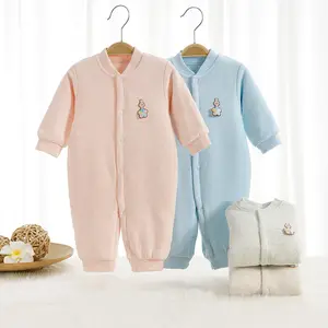 Baju tidur Jumpsuit bayi baru lahir, baju monyet Jumpsuit polos putih termal musim gugur dasar uniseks kualitas tinggi