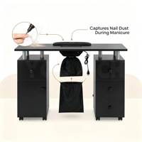 Table de manucure de luxe avec collecteur de poussière, table de manucure noire, bureau à ongles avec tiroirs de rangement pour salon de beauté
