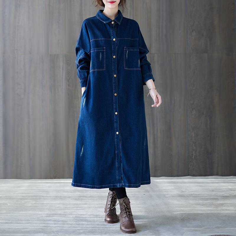 Wholesale 2023 Spring New Knee-Length Denim Shirt Dress