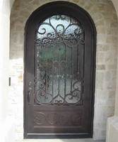Puerta de entrada de hierro forjado con forma de arco único con apertura abatible de ventana de vidrio para uso residencial
