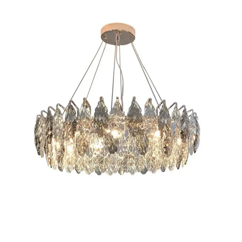 Lustre de folha luxuoso K9 estilo country, lustre de cristal com luz pedante, elegante e moderno, para sala de estar, quarto, cozinha, ilha