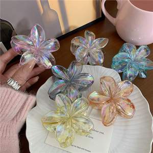Wholesale 8cm New Color Transparent Plastic Flower Hair <b>Clips</b> Premium Frangipani Fashion Hair Claw with Card For Women And Girls - Product Image 1