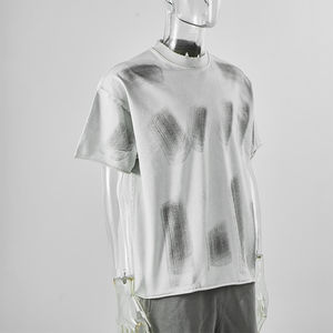 TKAN 176, venta al por mayor, ropa de calle de algodón de alta calidad, camiseta teñida con dobladillo crudo, cuello grueso, camiseta para hombre, camiseta de gran tamaño Boxy Fit - Product Image 4