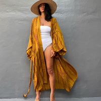 Robe de plage ample en polyester imprimé numérique motif léopard, protection solaire, style cardigan, pour maillot de bain bikini, style européen et américain