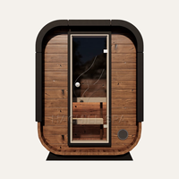 Hachillspa Mini Traditionelle Massivholz-Außen sauna 1-2 Personen Würfels auna mit 2-stufigen Bänken LED-Leuchten Harvia Heater Option