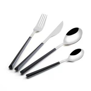 Plastic Handle Knife Table Sets 304 Fine Silver Fork Stainless Steel Silver Cutlery Spoon Fork Sets for Home Kitchen Wedding