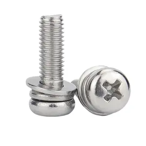 Customizable Carbon Stainless Steel Cross Hex Pan Round Head Screw Flat Spring Washer Combination Bolt