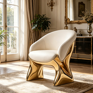 Poltrona Singola in Pelle con Base Scultorea Integrata in Fibra di Vetro Dorata per Spazi Residenziali di Lusso - Product Image 6
