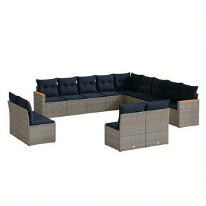Conjunto de sofás de jardín para exteriores, 13 piezas, ratán sintético gris con cojines, diseño contemporáneo para muebles de patio - Product Image 1