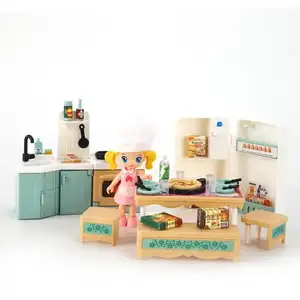ITTL DIY dapur rumah boneka set bermain rumah set furnitur mini mimpi memasak mainan dengan musis-light