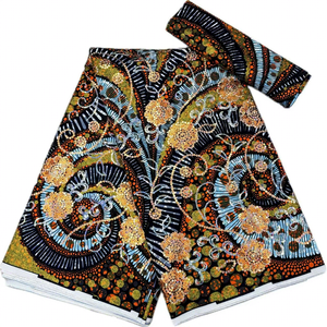 Tissu <span class=keywords><strong>pagne</strong></span> <span class=keywords><strong>africain</strong></span> imprimé à sequins, tissu Ankara en coton satiné de qualité supérieure, texture luxueuse, finition scintillante unique - Product Image 1