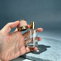 Flacon de parfum rechargeable en verre de 30 ml, avec capuchon en cuir texturé de luxe et anneau doré, vaporisateur vide pour emballage de soins personnels