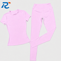 Ensemble de yoga sans couture pour femmes, 2 pièces, haut à manches courtes, leggings taille haute avec effet ventre plat, respirant, tenue de sport pour la salle de gym
