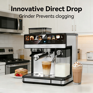 3'ü 1 Arada Programlanabilir Plastik Elektrikli Kahve Makinesi Öğütücü Süt Tankı Köpürtücü 20 Bar Cappuccino Latte AB Ev ve Otel Kullanımı - Product Image 4