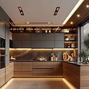 <span class=keywords><strong>Cucina</strong></span> a L in Stile Europeo con Importazione Diretta dalla Cina, Struttura in Melamina, Top in Granito, Laccatura Grigia Lucida - Product Image 1