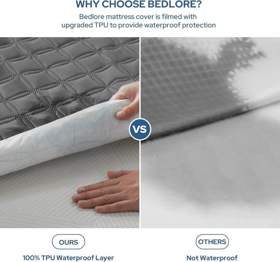 BEDLORE Premium Quilted Waterproof Mattress Protector Hypoallergenic ...