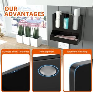 Distributeur de tasses de comptoir <span class=keywords><strong>Station</strong></span> de café noire Organisateur de condiments 6 compartiments - Product Image 6