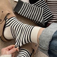 Chaussettes pour femmes style automne, sans coutures, rayées Maillard, mi-mollet, amples, 15 % élasthanne, 85 % coton, absorbantes, polyvalentes